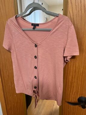 Tribal Rose Dust Button-Front Tie Crop Top